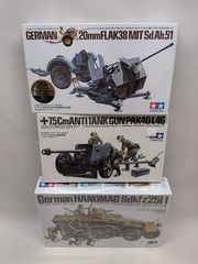 Lot(3) Tamiya WWII German Kits 35020 Hanomag 35047 Antitank GUN 35102 FLAK
