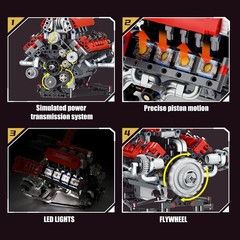 Authentic V8 Engine Model Kit for Kids & Adults – STEM Building Blocks 660 PCS
