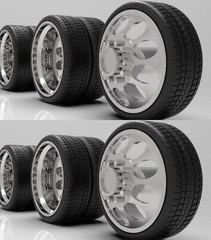1:64 30” Semi Truck Crater Dually Wheels In Low Profile Tires (2 Fronts 4 Rears)