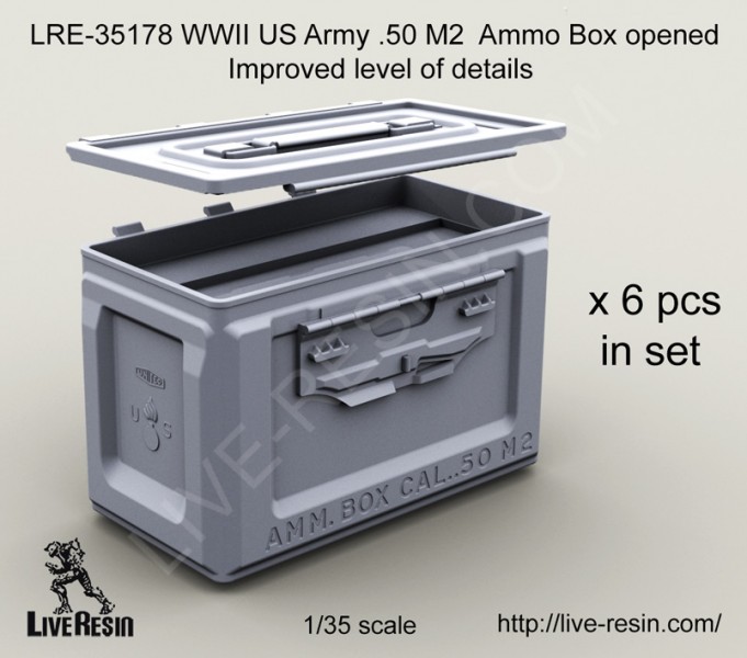 Live Resin LRE35178 1/35 WWII US .50 M2 Ammunition Ammo Box – Opened (6pcs)