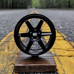 1/5 Scale Aluminum TE37-Style Wheel Display | With Hardwood Stand (Black)
