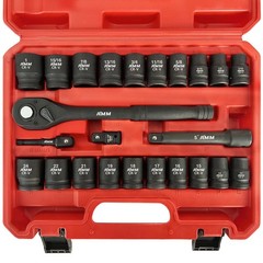 1/2″ Drive Master Impact Socket Set, 24-Piece Shallow Standard SAE (7/16-Inch to