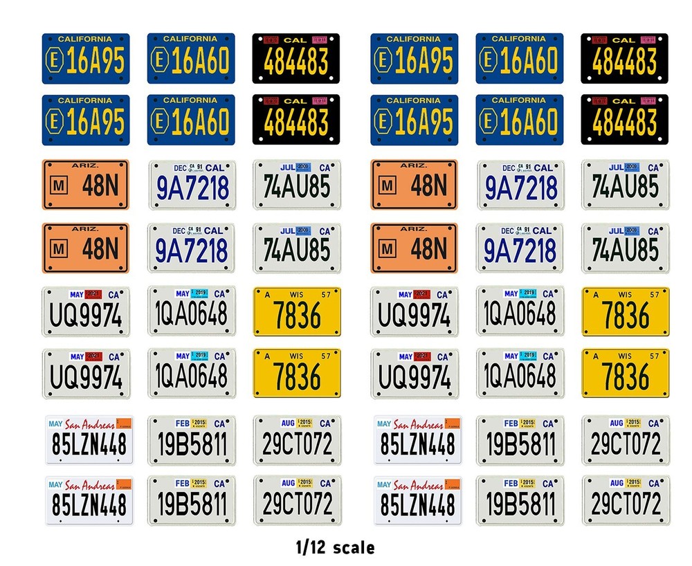 1/12 scale model assorted TV movie motorcycle license plates tags 1:12