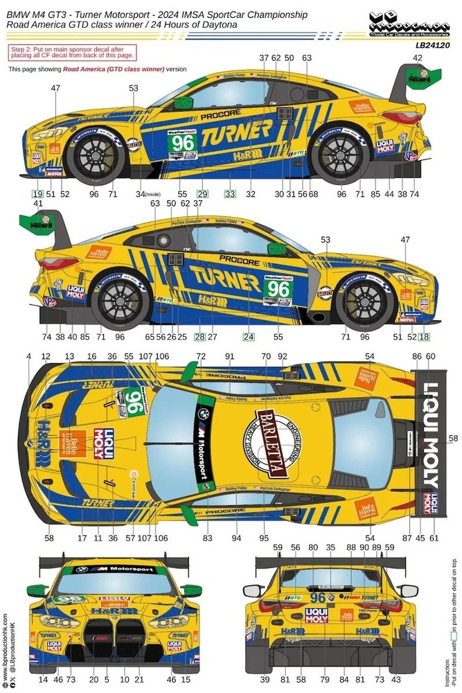 LB Pro 1/24 BMW M4 GT3 Turner ’24 Daytona 24h #96 Decal with Carbon NuNu 16779
