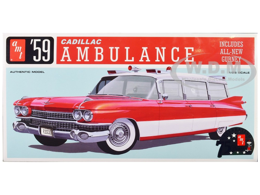 SKILL 2 MODEL KIT 1959 CADILLAC AMBULANCE W/GURNEY 1/25 SCALE BY AMT AMT1395