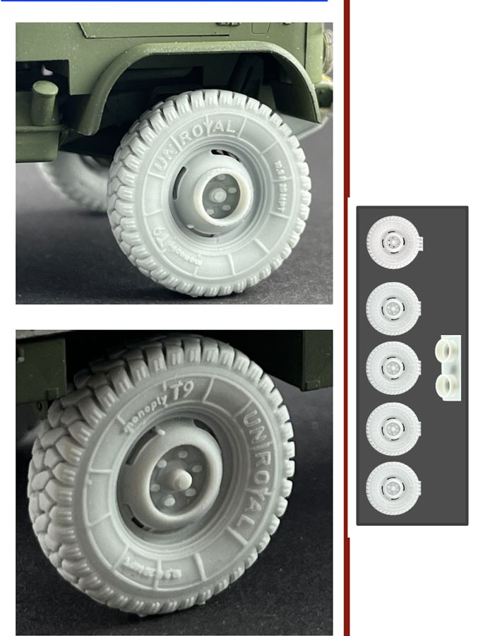 1/35 Unimog S404 Sandreifen / De ert Tyres (4 tyres, 1 spare, 2 step ring)