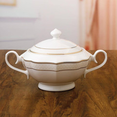 Grace Series 12 In. X 8.5 In. X 7 In. 4 Qt. 128 Fl. Oz. Gold Bone China Soup Tur