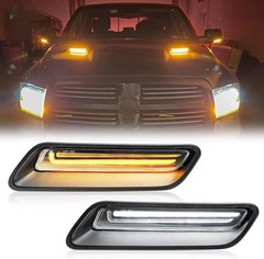 Clear Lens Sequential LED Hood Vent Lights Compatible with Ram 1500 2010-2018…