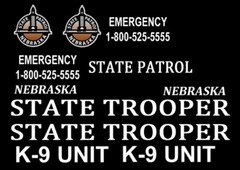 NEBRASKA State Police Black Cruiser 1/18th Scale Waterslide Decals