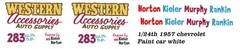 WESTERN Accessories 1957 Chevrolet 1/25th – 1/24th Scale Decals Drag NHRA
