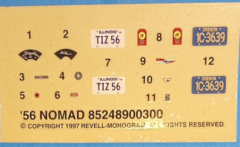 56 CHEVY NOMAD WAGON – DECAL SHEET – REVELL 2489 – MODEL CAR KIT PARTS LOT