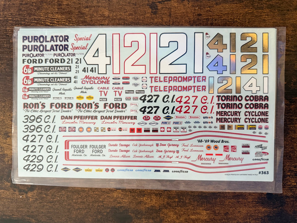 1/25 POWERSLIDE #21 WOOD BROTHERS 1967-70 MERCURY NASCAR DECAL