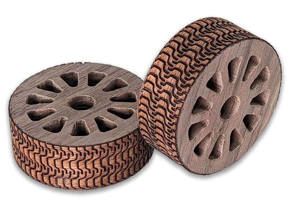 2 inch walnut Wheels With Mahogany Veneer Tread, 11 spokes, (set of 2)