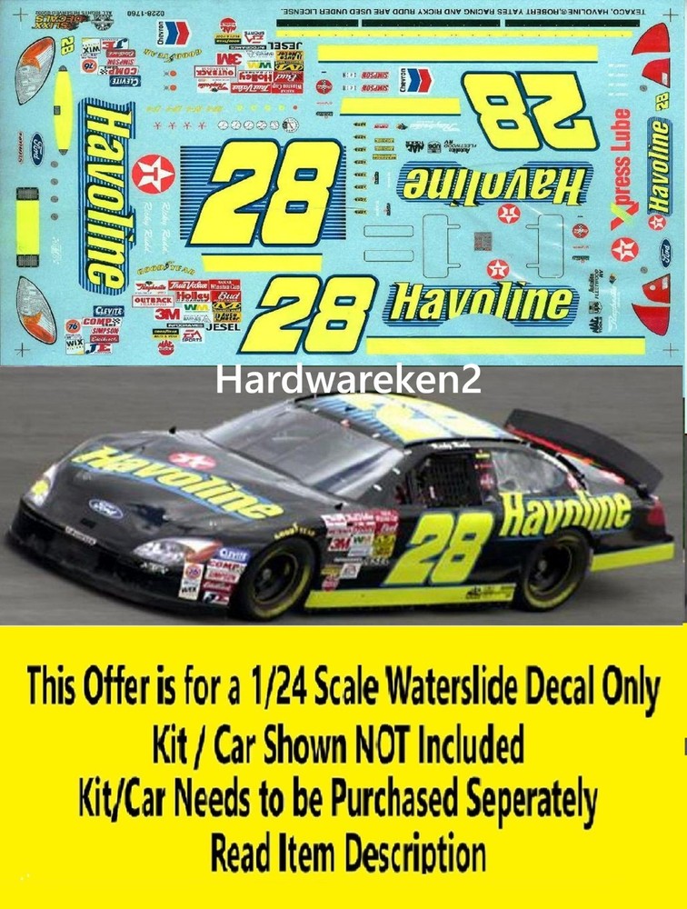 NASCAR DECAL #28 HAVOLINE 2002 FORD TAURUS RICKY RUDD 1/24 SLIXX