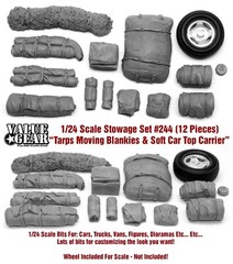 1/24 Set #244 Tarp Rolls, Bundles & Soft CarTop Carrier (12 Pieces) -Value Gear