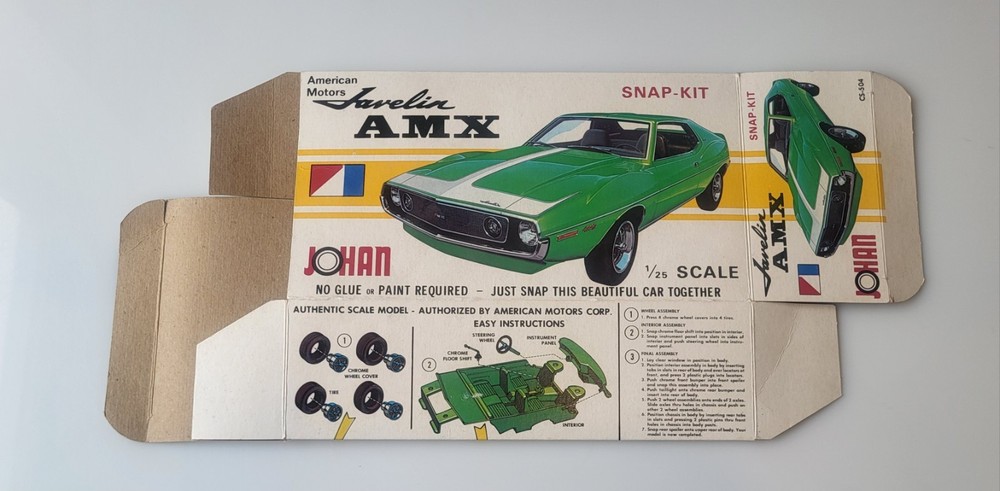 1972 BOX ONLY Johan AMC Javelin AMX Model Snap-Kit CS-504 Gran Torino RARE