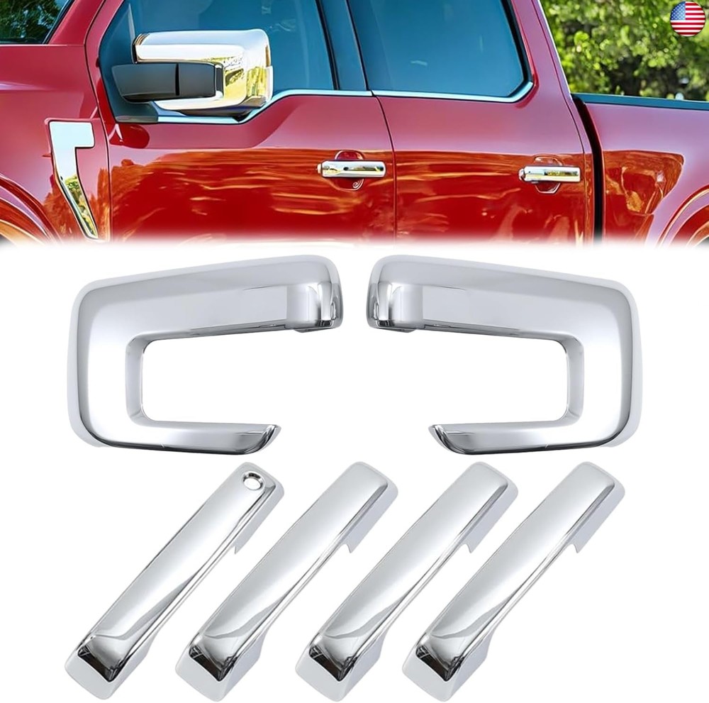 AUCERAMIC Chrome Mirror Caps +Door Handle Covers for Ford F150 2021 2022 2023