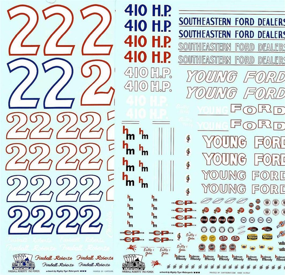 Ace #22 Southeastern Ford /Young Ford 1963 Fireball Roberts 1/25 Nascar decal