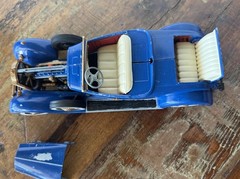 Vintage 1920s Style Roadster Metal Model Car Blue Whitewall Tires Heavy