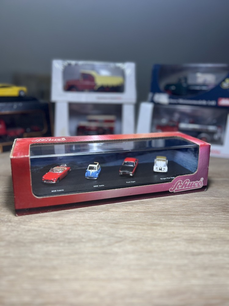 SCHUCO Limited Edition 1:72 4-pack BMW, Capri, Ford, MGB