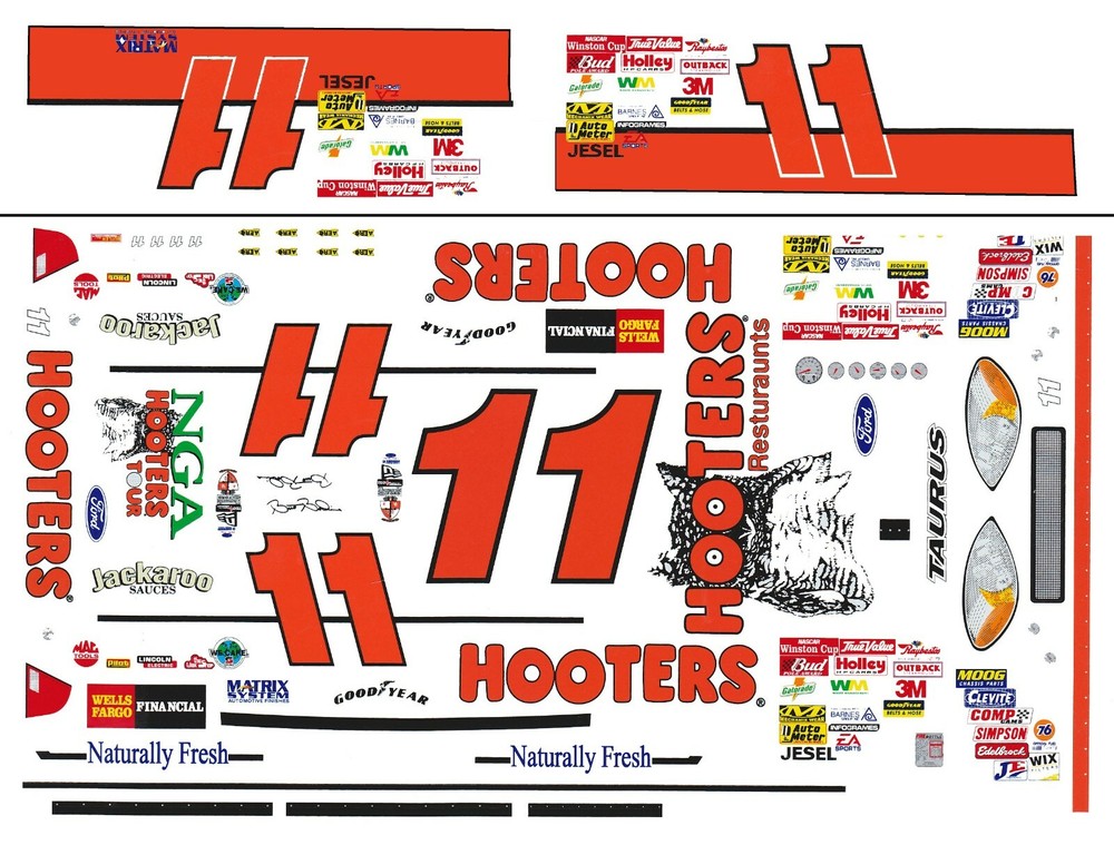 #11 Brett Bodine Hooters Taurus 2002 1/24th – 1/25th Scale Waterslide Decal