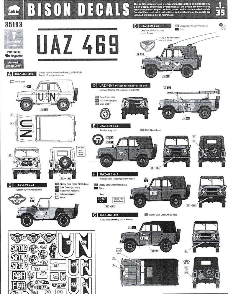 Bison Decals 1/35 Russian UAZ 469 All Terrain Vehicle