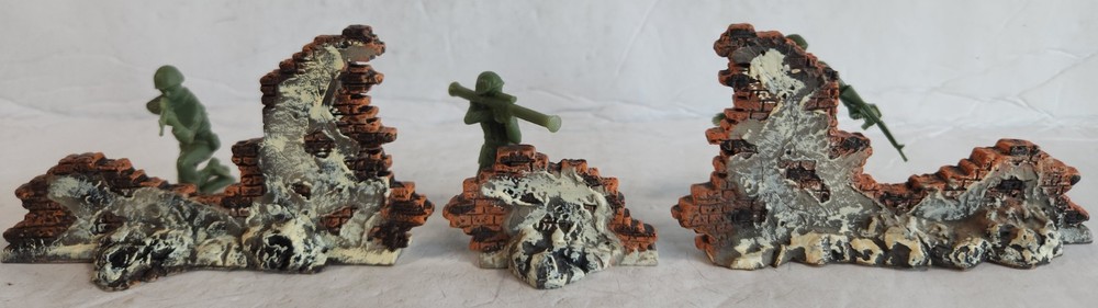 BOMBED BUILDING BRICK WALL WWII TOY SOLDIER MILITARY DIORAMA 3 PIECE SET