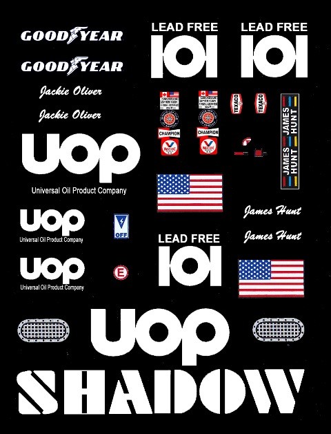 #101 UOP Shadow Can Am James Hunt or Jackie Oliver 1/24th – 1/25th Scale Decals