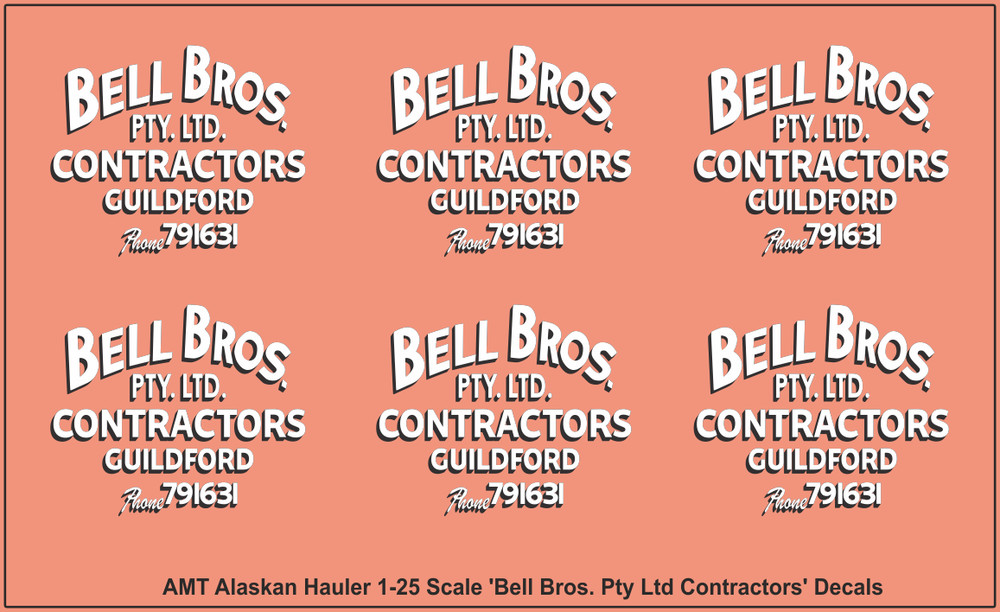 AMT Alaskan Hauler Bell Bros Contractors Waterslide Decals