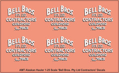 AMT Alaskan Hauler Bell Bros Contractors Waterslide Decals
