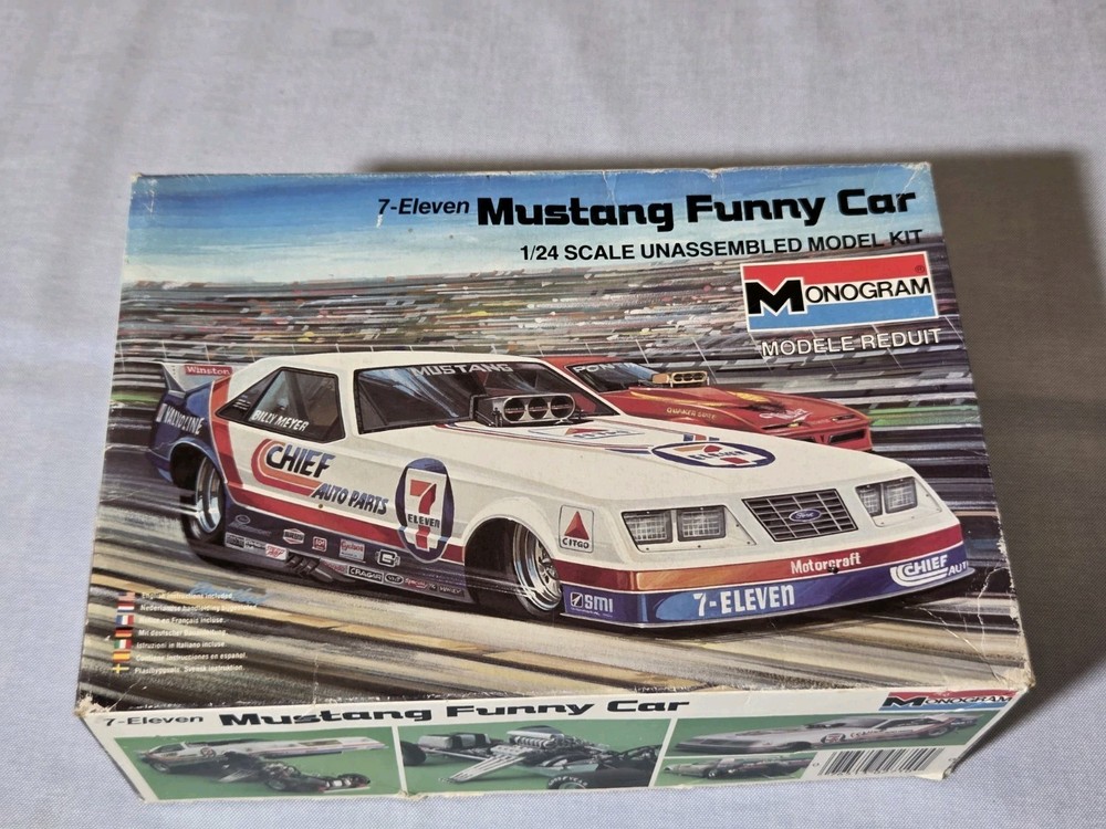 Vintage 1/24 MONOGRAM 7-ELEVEN MUSTANG FUNNY CAR #2710 FACTORY SEALED INSIDE ’85