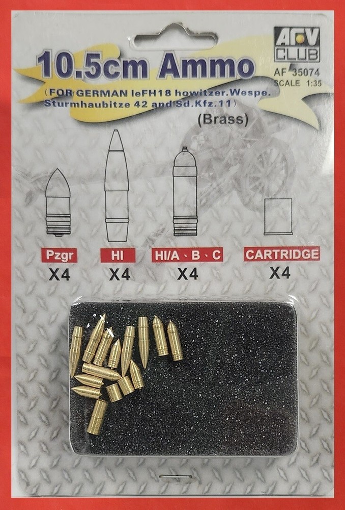 AFV Club AF35074 Turn Brass 1/35 German 10.5cm Ammo for leFH18, Wespe – USA Ship