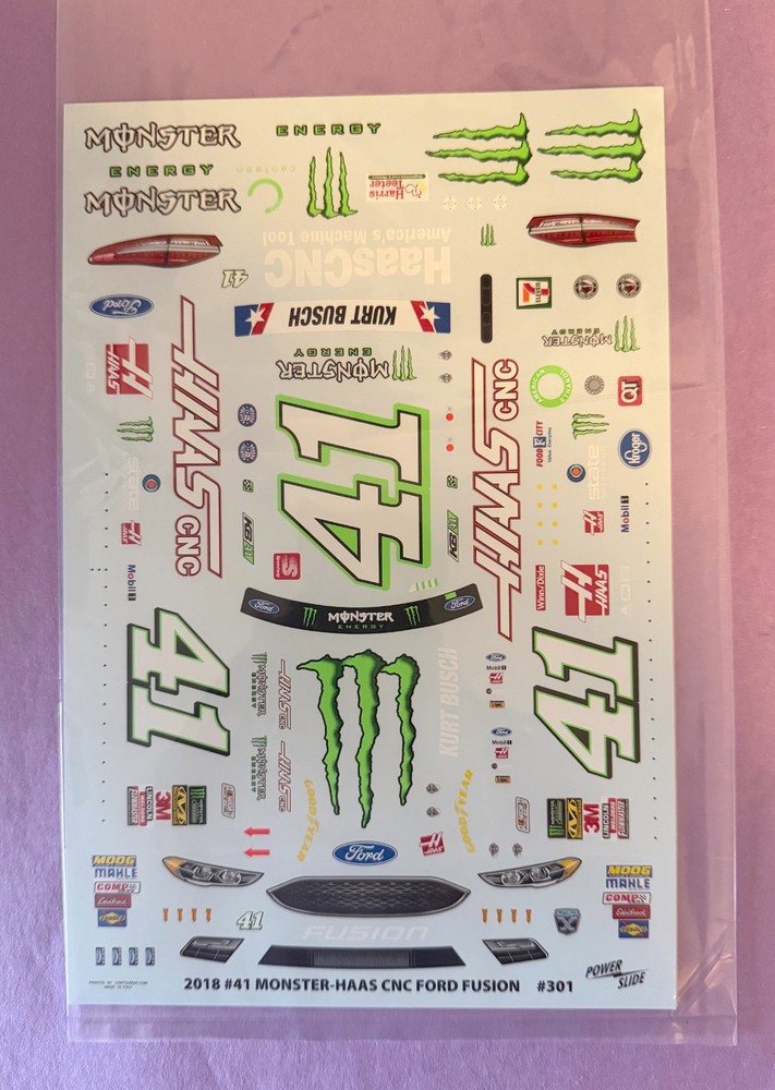 1/24 POWERSLIDE 2018 #41 KURT BUSCH MONSTER/HAAS CNC FUSION NASCAR DECAL