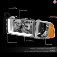 DNA MOTORING HL-LB-DR944-CH-AM Chrome Amber Headlights with LED DRL Compatible