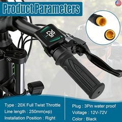 20X Full Twist Throttle Grip, 3 Pin Water Proof Connection Fits Ebike 12V-72V,