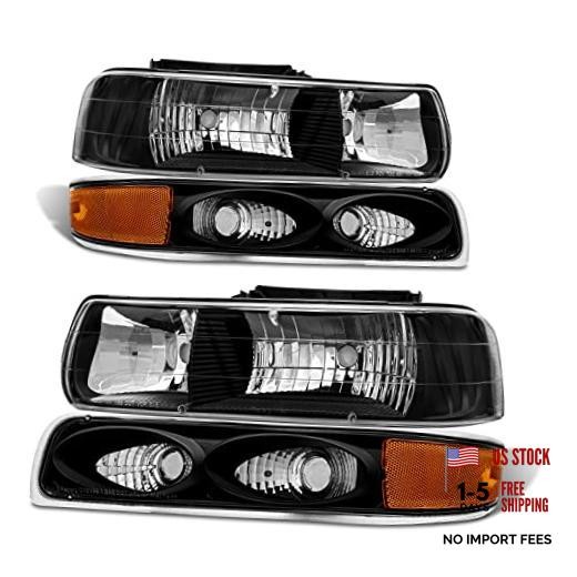 Headlight Assembly for 1999 2000 2001 2002 99-06 Black Housing Amber Reflector