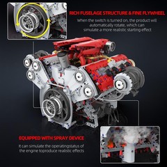 3168 Pcs Visible V8 Internal Combustion Ohc Engine Motor Working Model DIY Kit