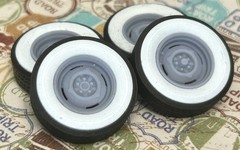 Resin 15-Inch “Steelie” Wheels, W/ Wide Whitewalls,1/24 1/25 Scale