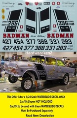WATERSLIDE DECAL TOM DANIELS BADMAN 1955 CHEVY GASSER DRAG CAR 1/24 POWERSLIDE