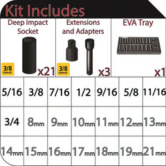 3/8 In. Drive Sae/Metric Deep Impact Socket Set in EVA Foam (24-Pieces)