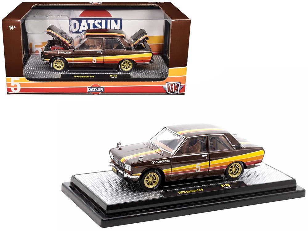 M2 40300-122B 1/24 1970 Datsun 510 #5 Brown Metallic with Stripes