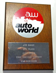 Vintage Trophy 1980 auto world Model Contest 2nd Place Car Division