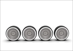1:18 20×9 US Steel wheel and White Wall tires. Chrome Cap 26mm tall tires