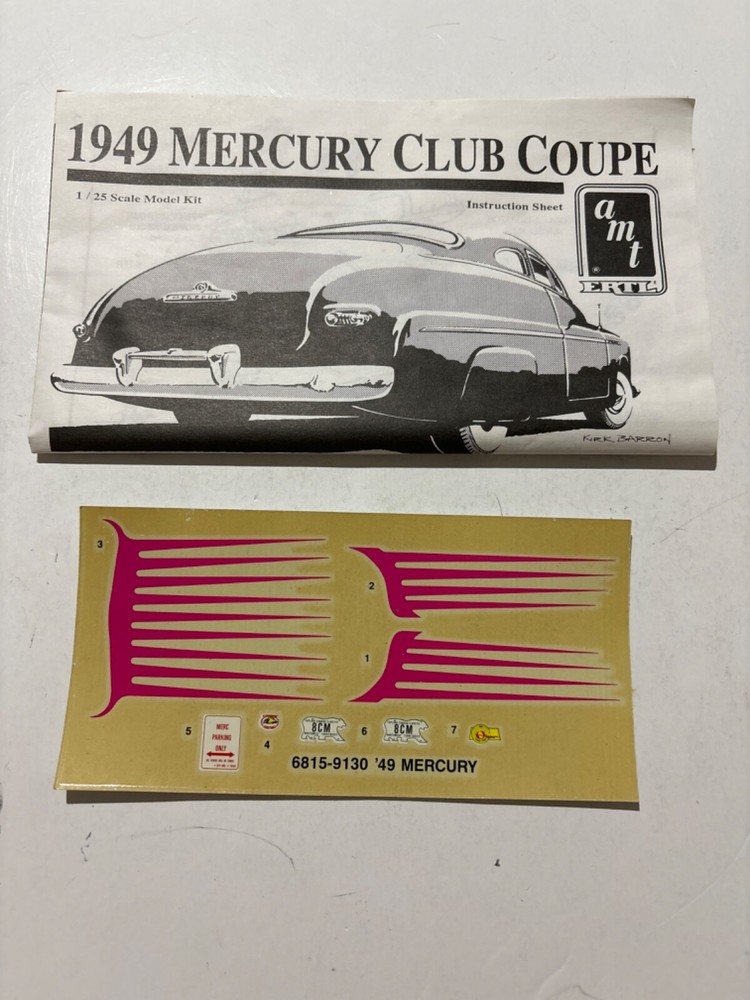 Model Car Parts – AMT 1949 Mercury Instructions & Decals ONLY 1/25 junkyard