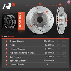 A-Premium 10.89 inch (276.50mm) Front Drilled and Slotted Disc Brake Rotors