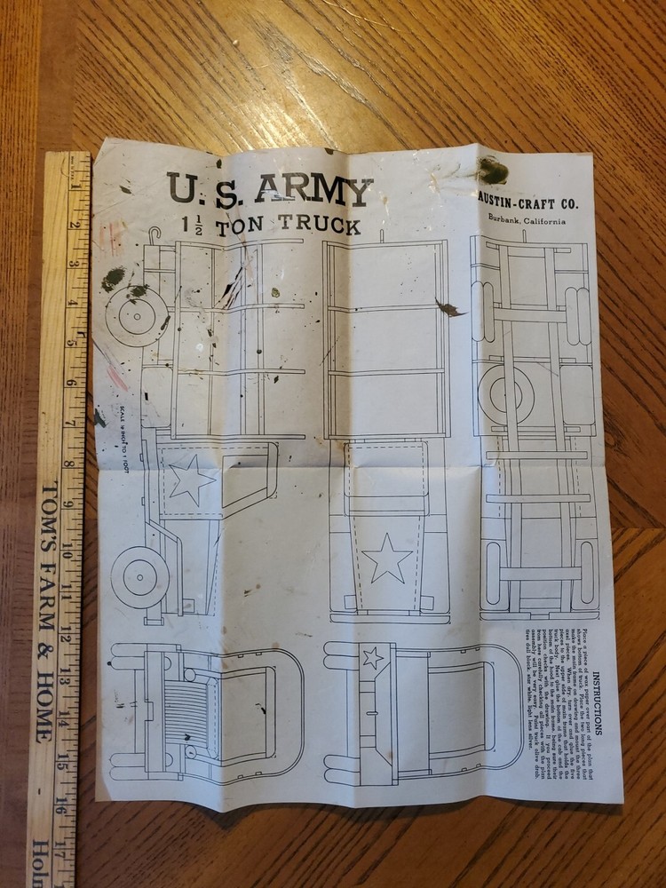 Vintage Austin-Craft Co US Army 1½ Ton Truck INSTRUCTION SHEET ONLY