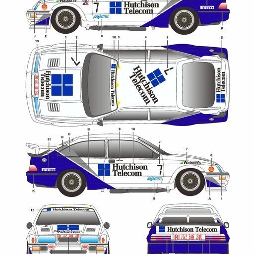 S.K. Decals SK24058 Ford Sierra RS500 Macau Guia 89 “Hutchison” Decal Sheet, Res