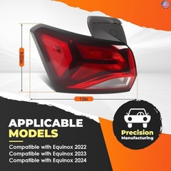 Tail Light Compatible with Equinox 2022-2024 Left Outer Driver Side Rear Brake