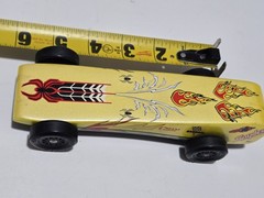 Vtg Pinewood Derby Custom Weighted Race Car Wood Racer OOAK Black Widow + Decals