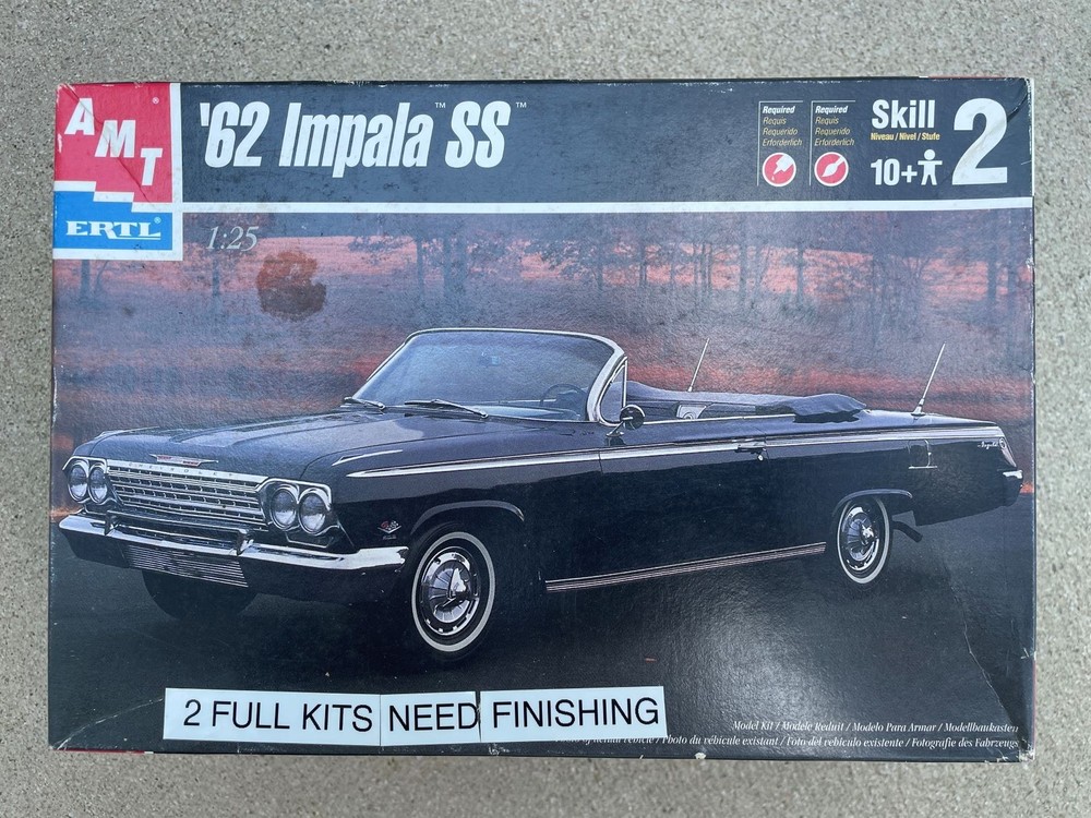62 CHEVROLET IMPALA SS AMT Plastic Model Kit 8209 1/25 Two Partially Built Kits